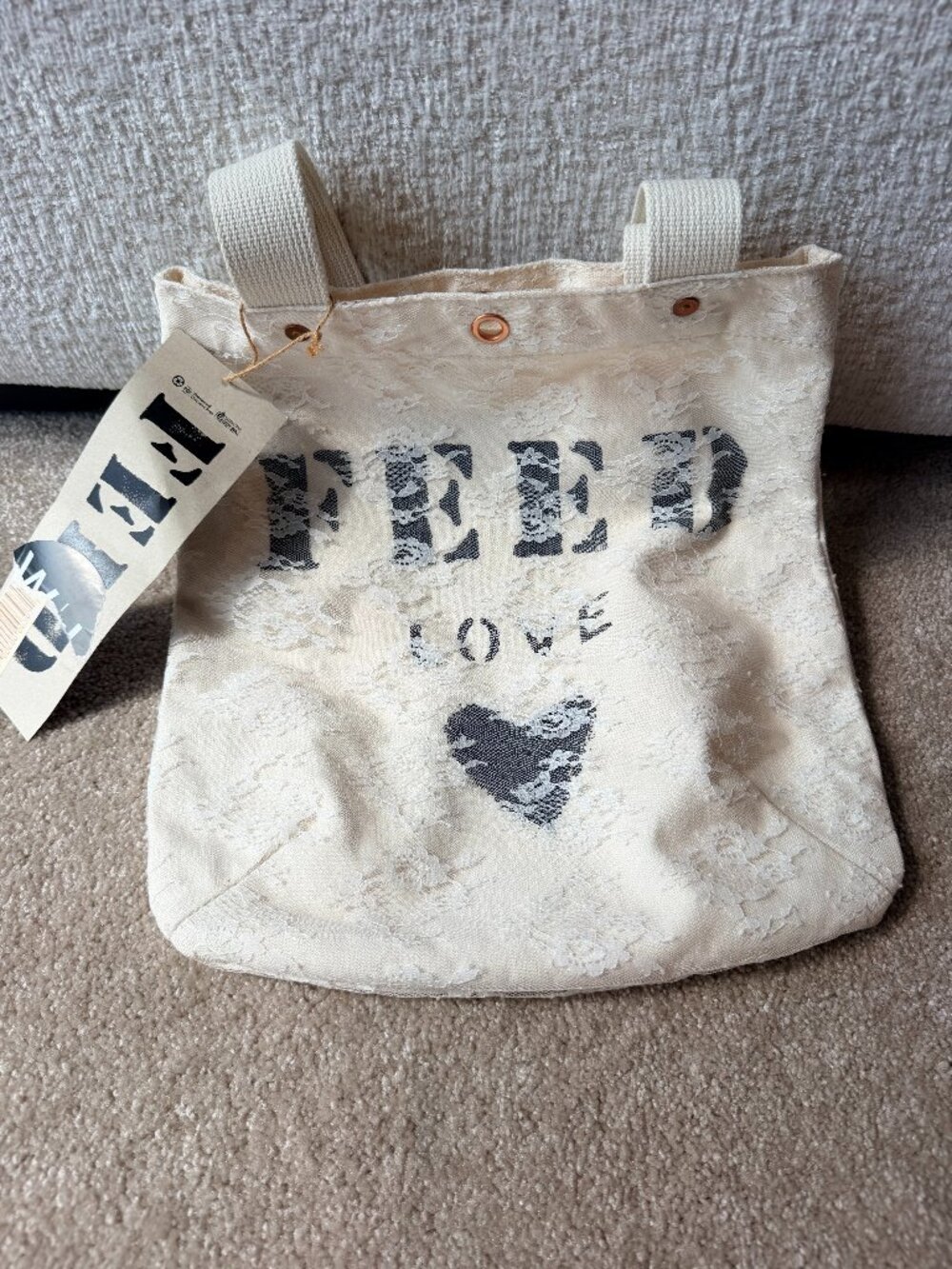 FEED Love Lace Wedding Canvas Tote Bag w/ Heart Design